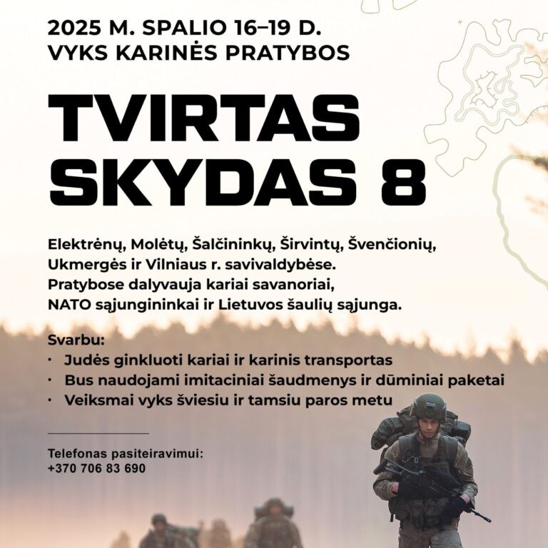 Informacija visuomenei apie planuojamas karines pratybas